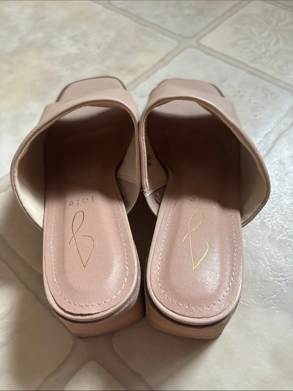 Joie Olympia Tan Beige Block Heel Square Toe Mule Sandals Women 8M
